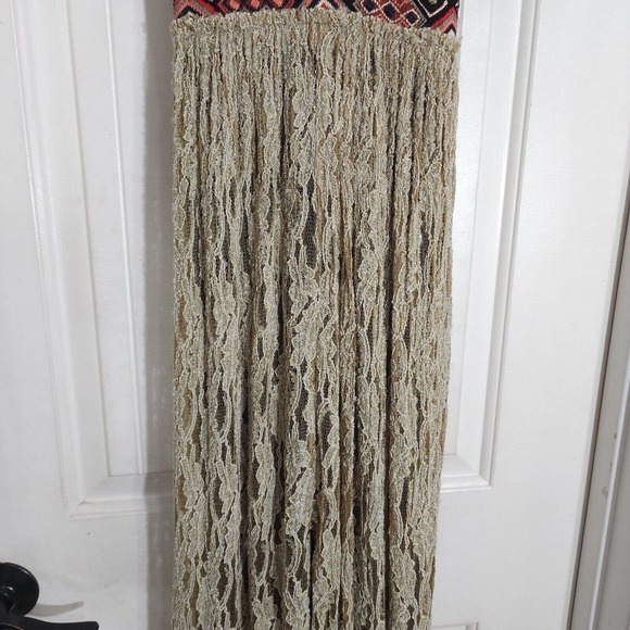 Free People Maxi Dress Blackened Crushed Gold Lace Embroidered Beaded RARE! - Picture 6 of 16